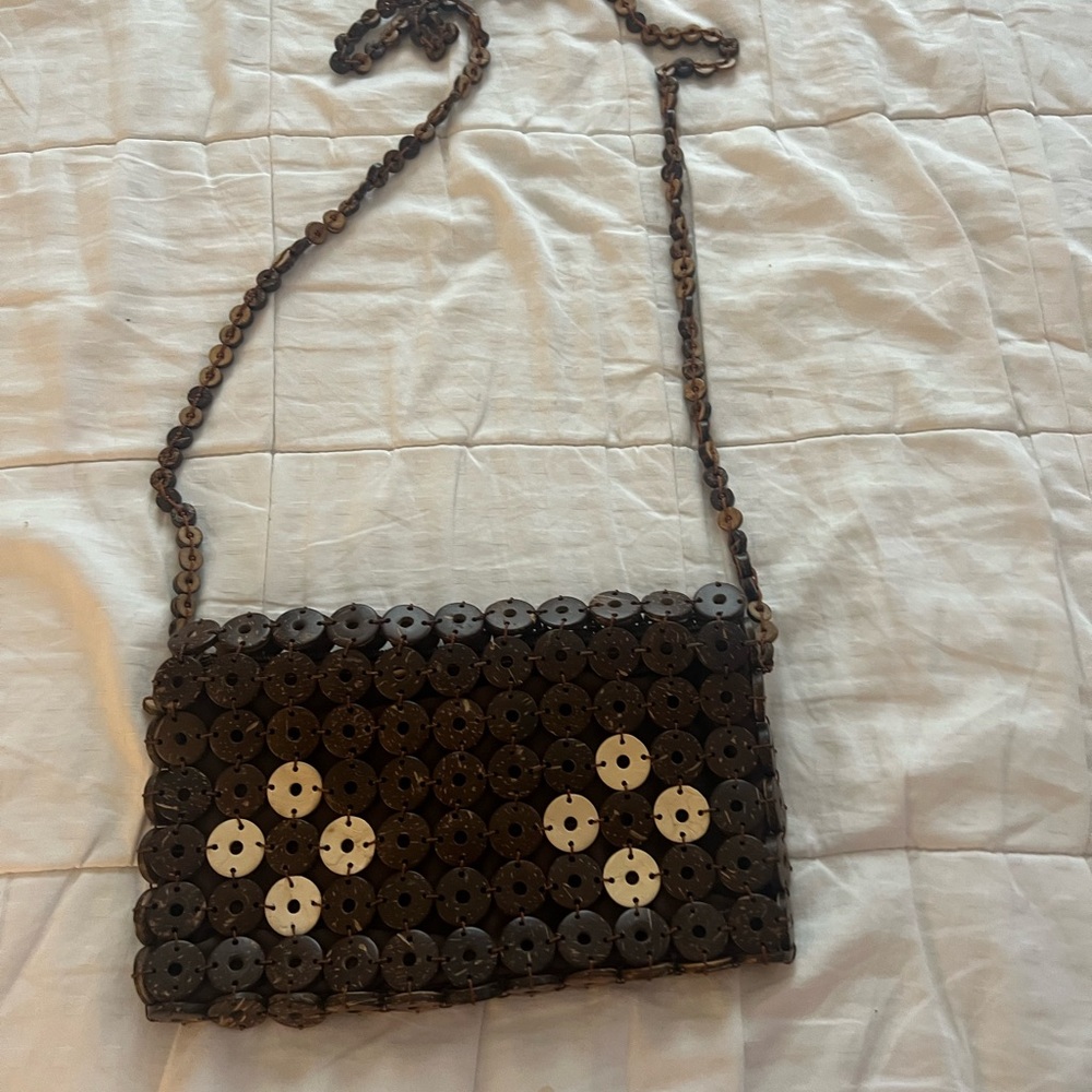 Brown Beaded Crossbody Bag